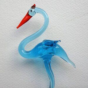 Vintage Blue Glass Bird Figurine Stork